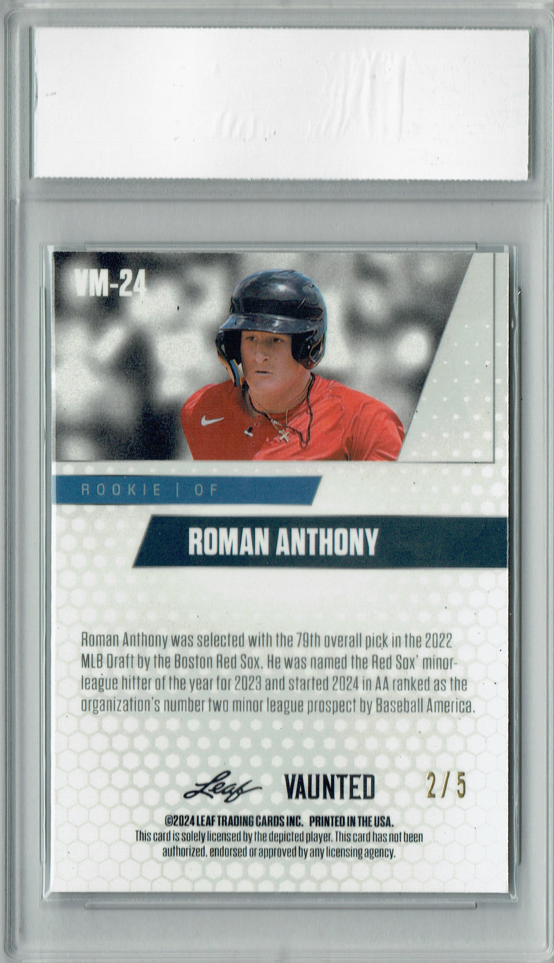 Certified Mint+ Roman Anthony 2024 Leaf Vaunted Metal #VM-24 Green 5 Made Rookie Card Boston Red Sox