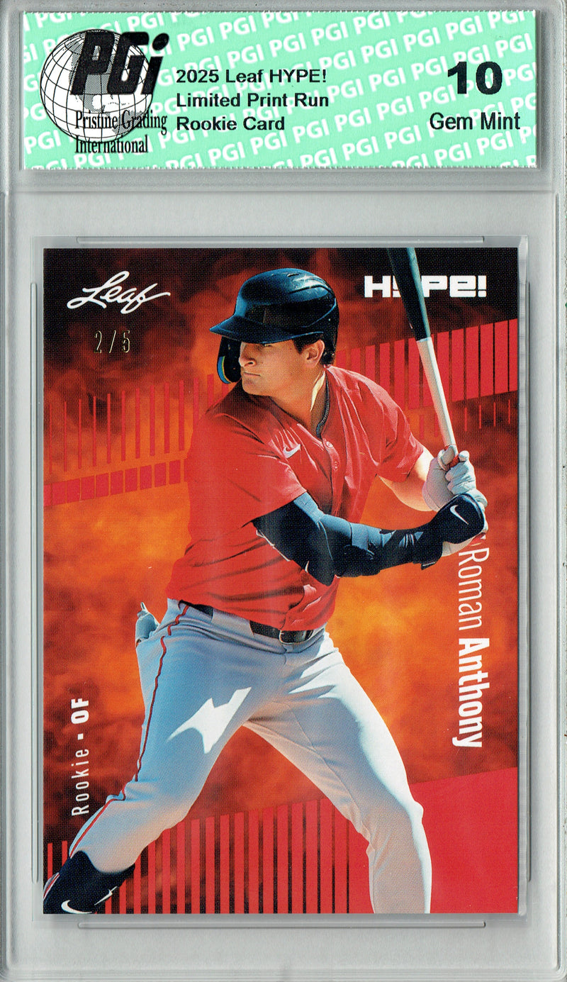 Roman Anthony 2025 Leaf HYPE! #177 Red 5 Made Rookie Card PGI 10