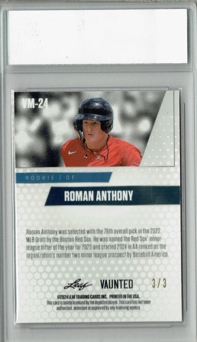 Certified Mint+ Roman Anthony 2024 Leaf Vaunted Metal #VM-24 Orange 3 Made Rookie Card Boston Red Sox