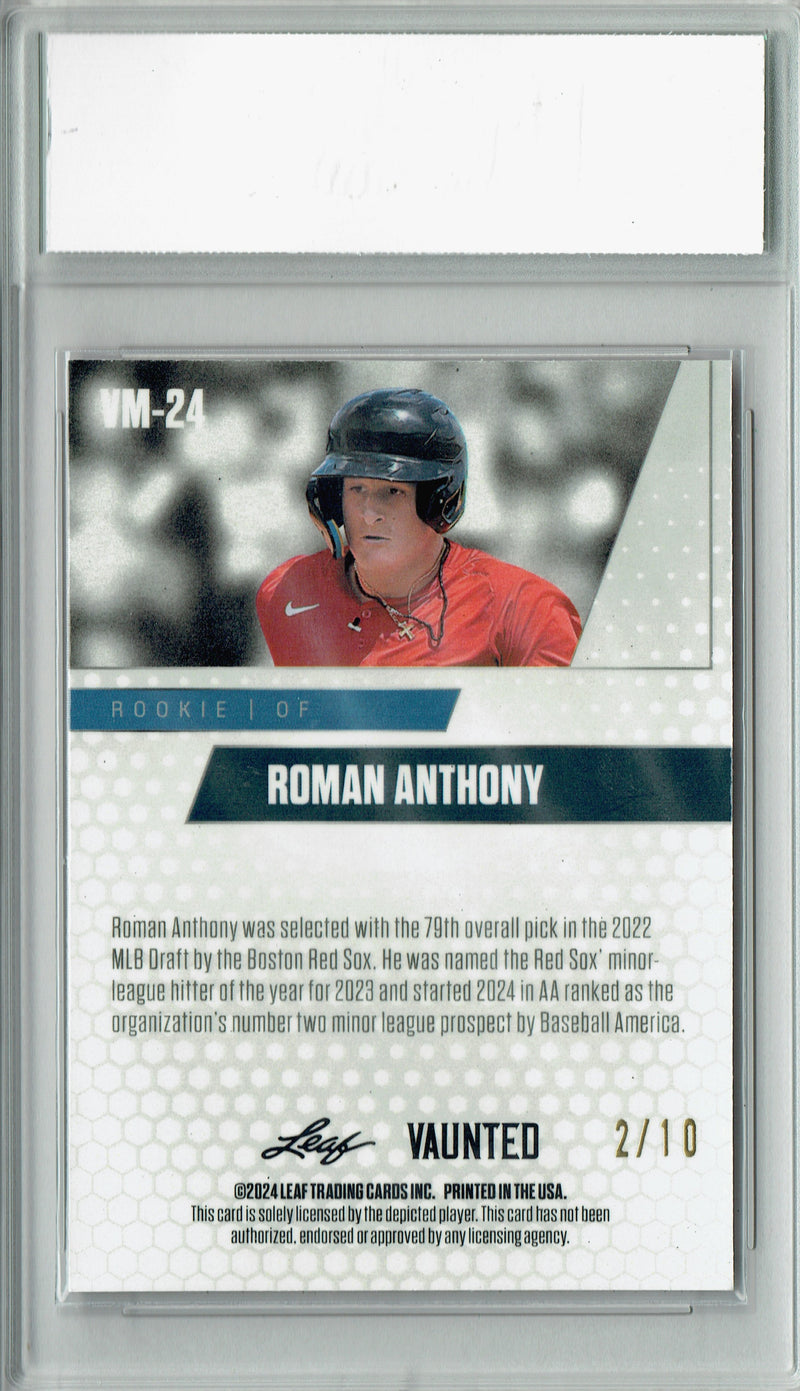 Roman Anthony 2024 Leaf Vaunted Metal #VM-24 Pink 10 Made Rookie Card PGI 10