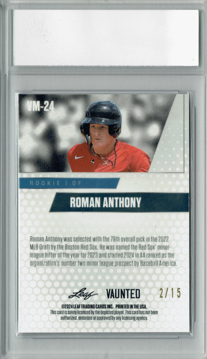 Roman Anthony 2024 Leaf Vaunted Metal #VM-24 Purple 15 Made Rookie Card PGI 10