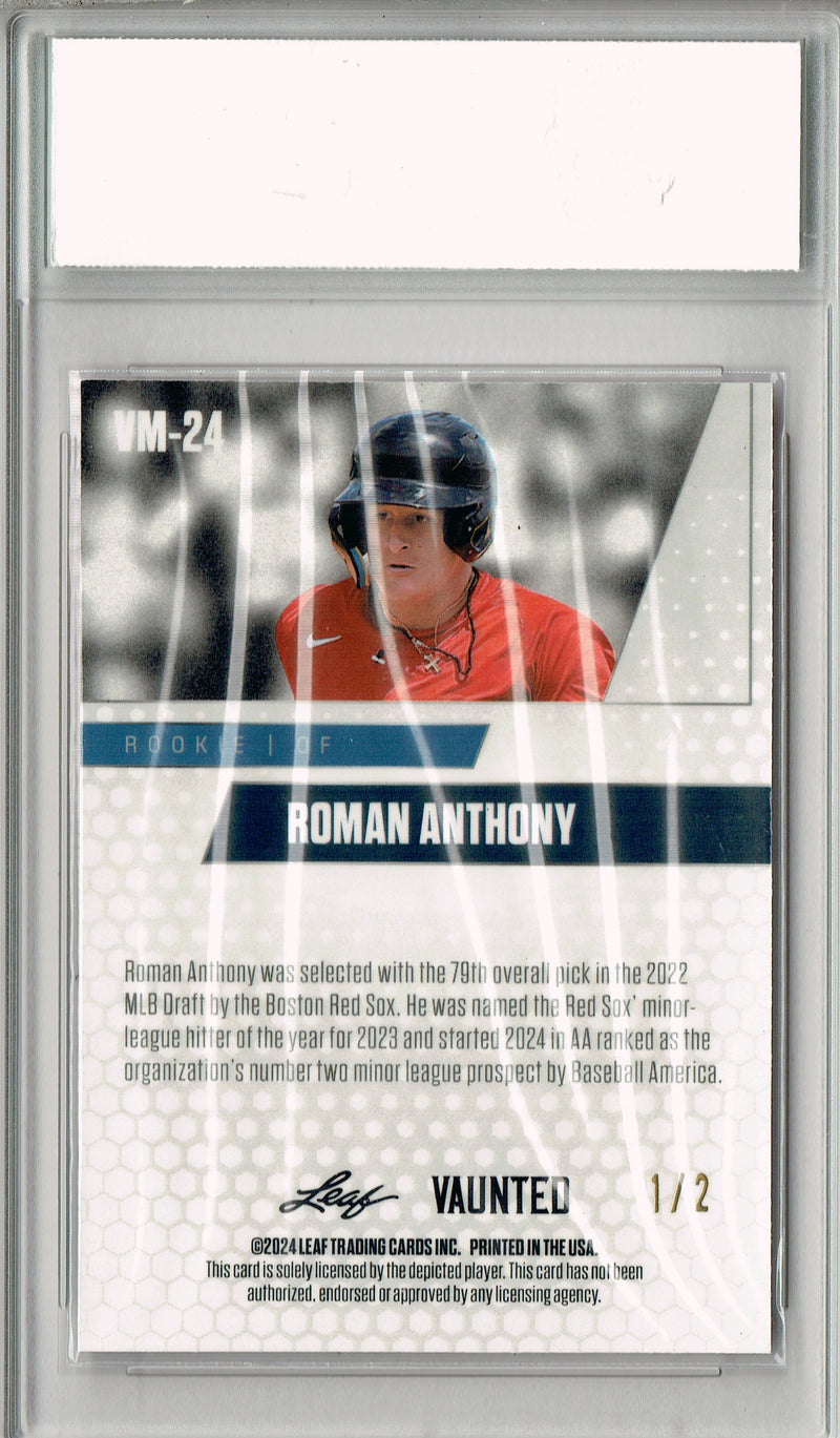 Roman Anthony 2024 Leaf Vaunted Metal #VM-24 Red #1/2 Made Rookie Card PGI 10