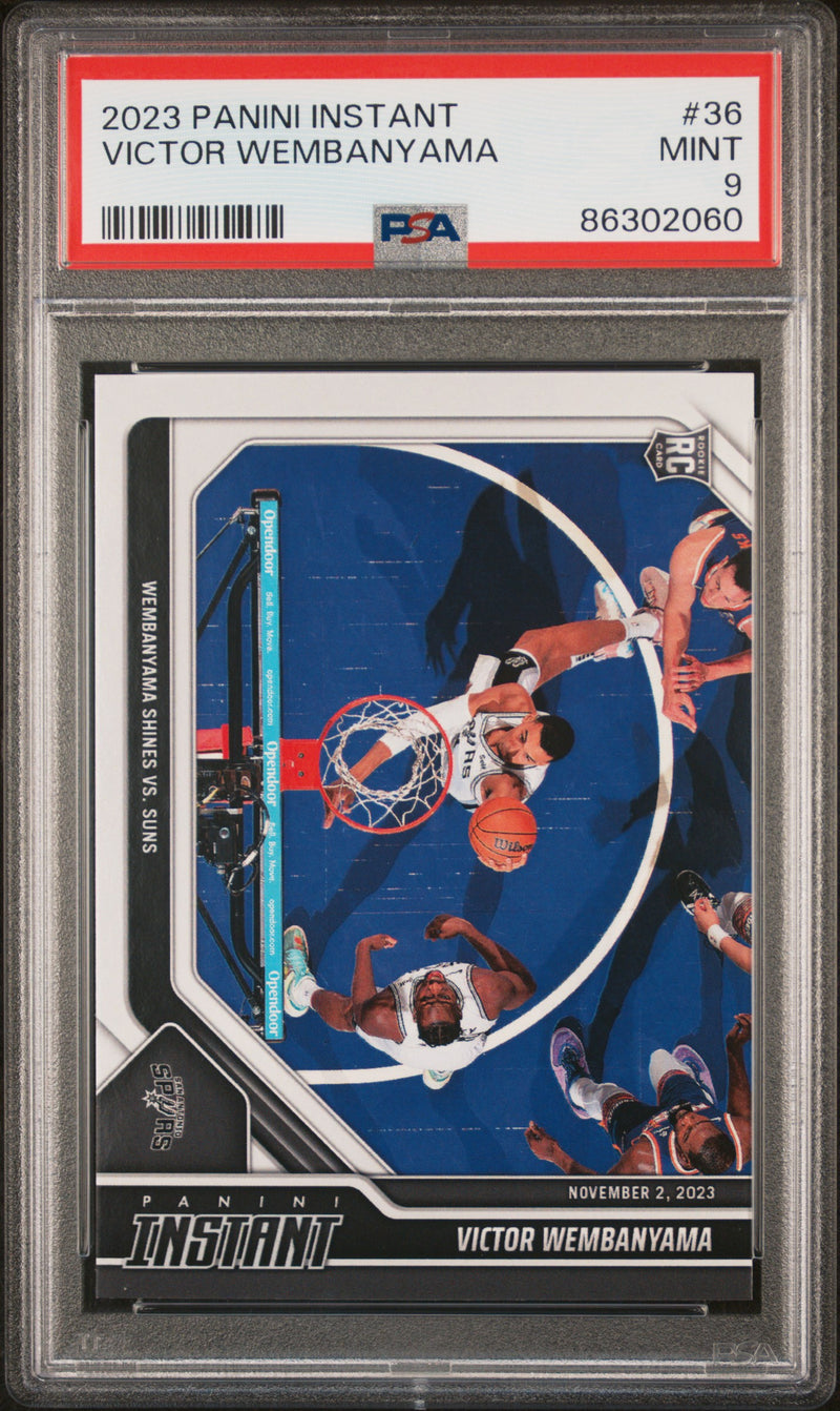 PSA 9 Victor Wembanyama 2023 Panini Instant #36 Shines V. Suns Rookie Card San Antonio Spurs