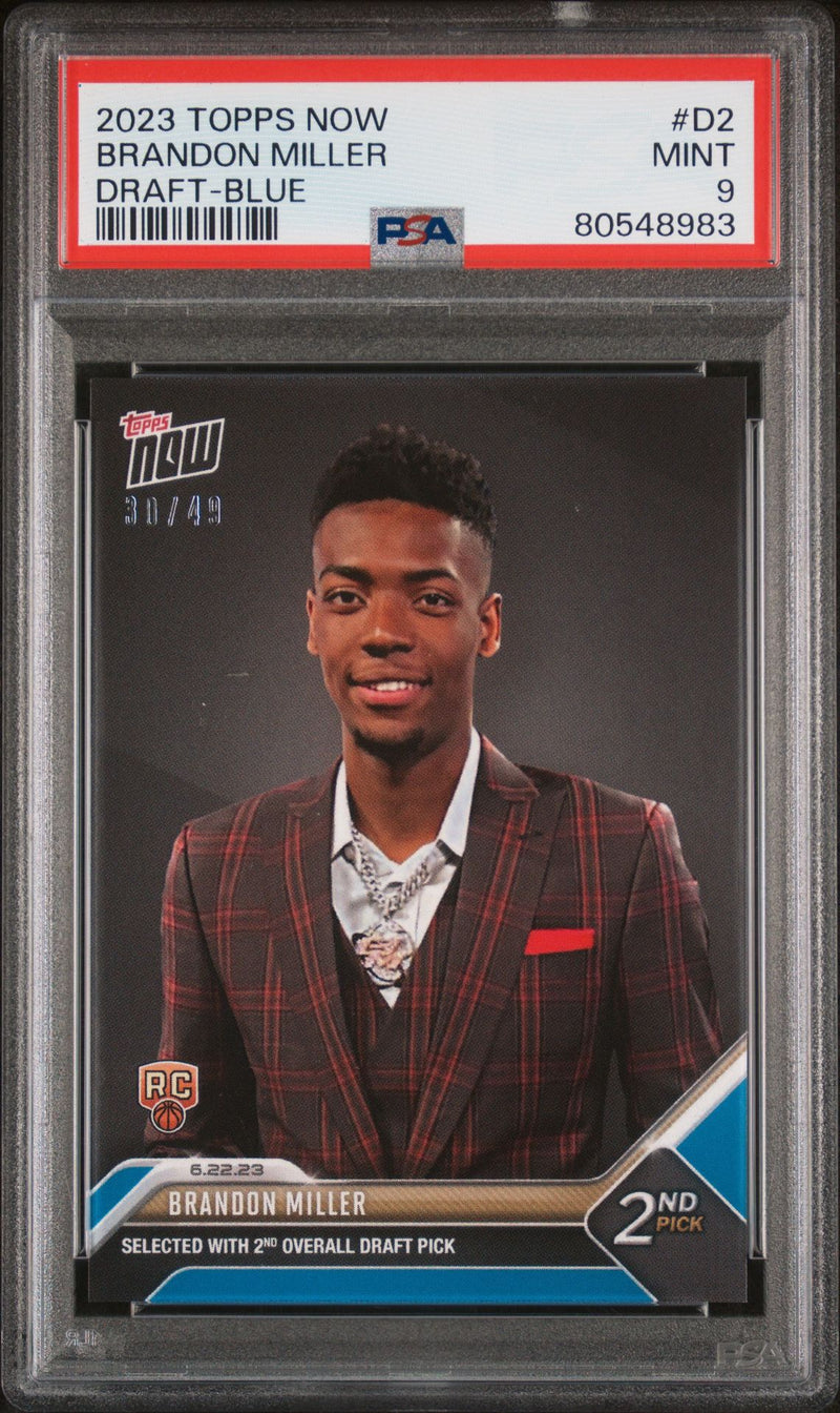 PSA 9 MINT Brandon Miller 2023 Topps Now #D2 Blue SP #37/49 Rookie Card