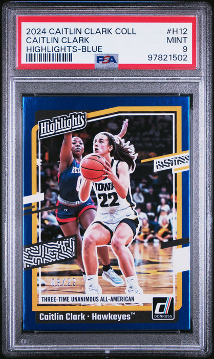 PSA 9 2024 Caitlin Clark Collection #H12 Highlight Blue SP #9/22 Rookie Card