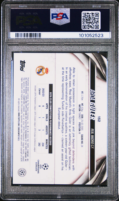 PSA 10 Arda Guler 2023 Topps Chrome #152 Sapphire Yellow #36/75 Rookie Card