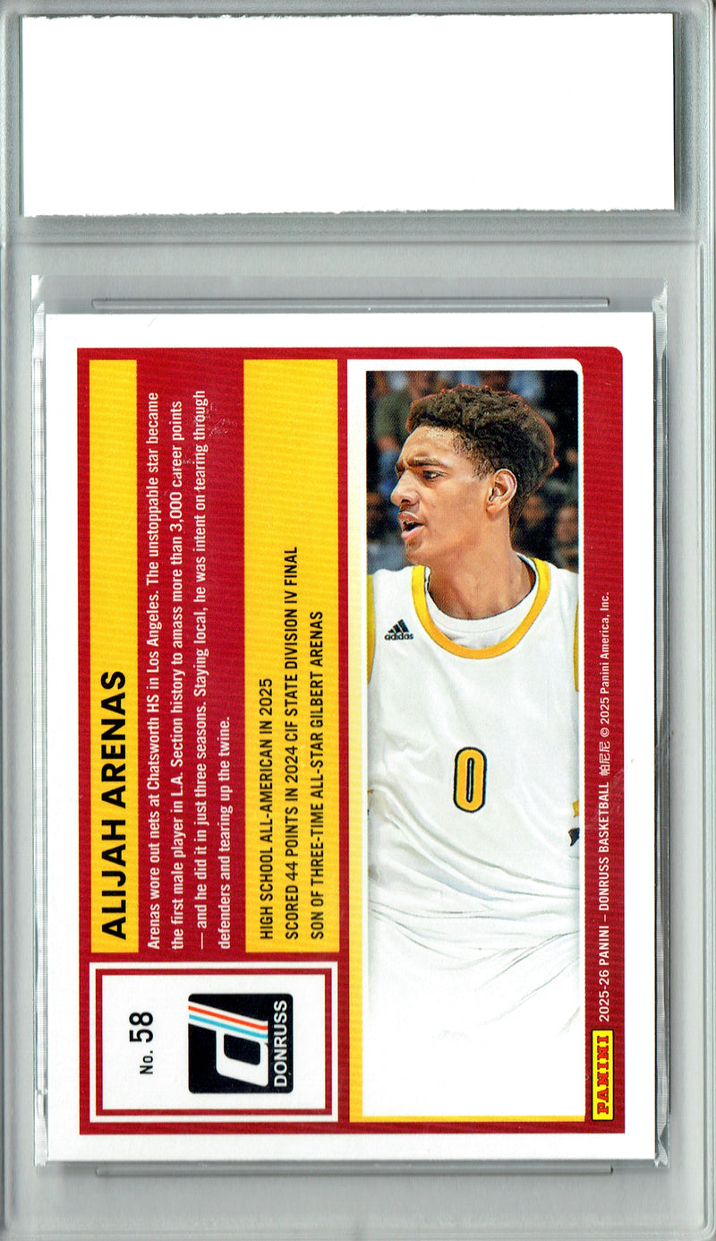 Alijah Arenas Rookie Card 2025 Donruss #58, PGI 10, USC Trojans