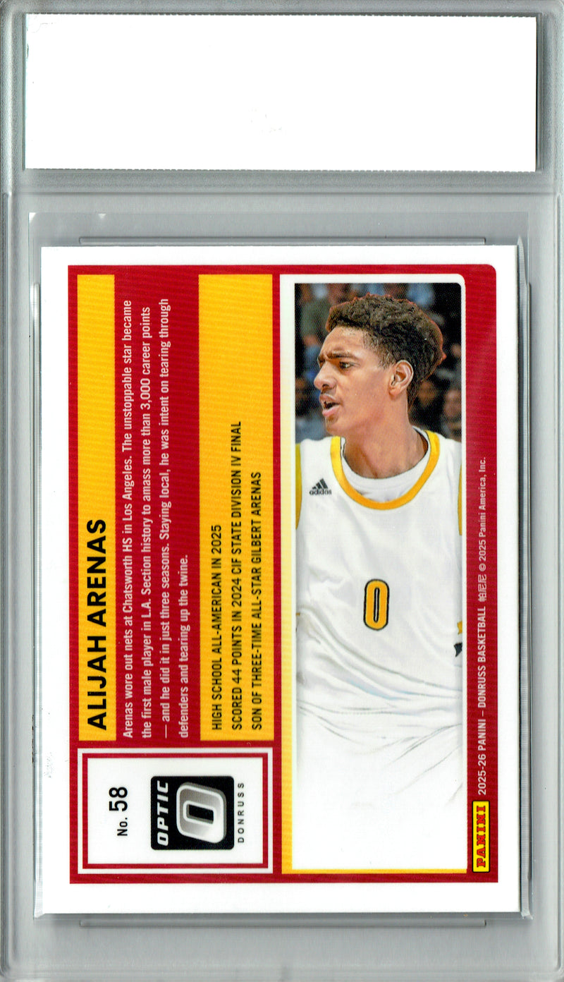 Alijah Arenas Rookie Card 2025 Donruss Optic #58, PGI 10, USC Trojans