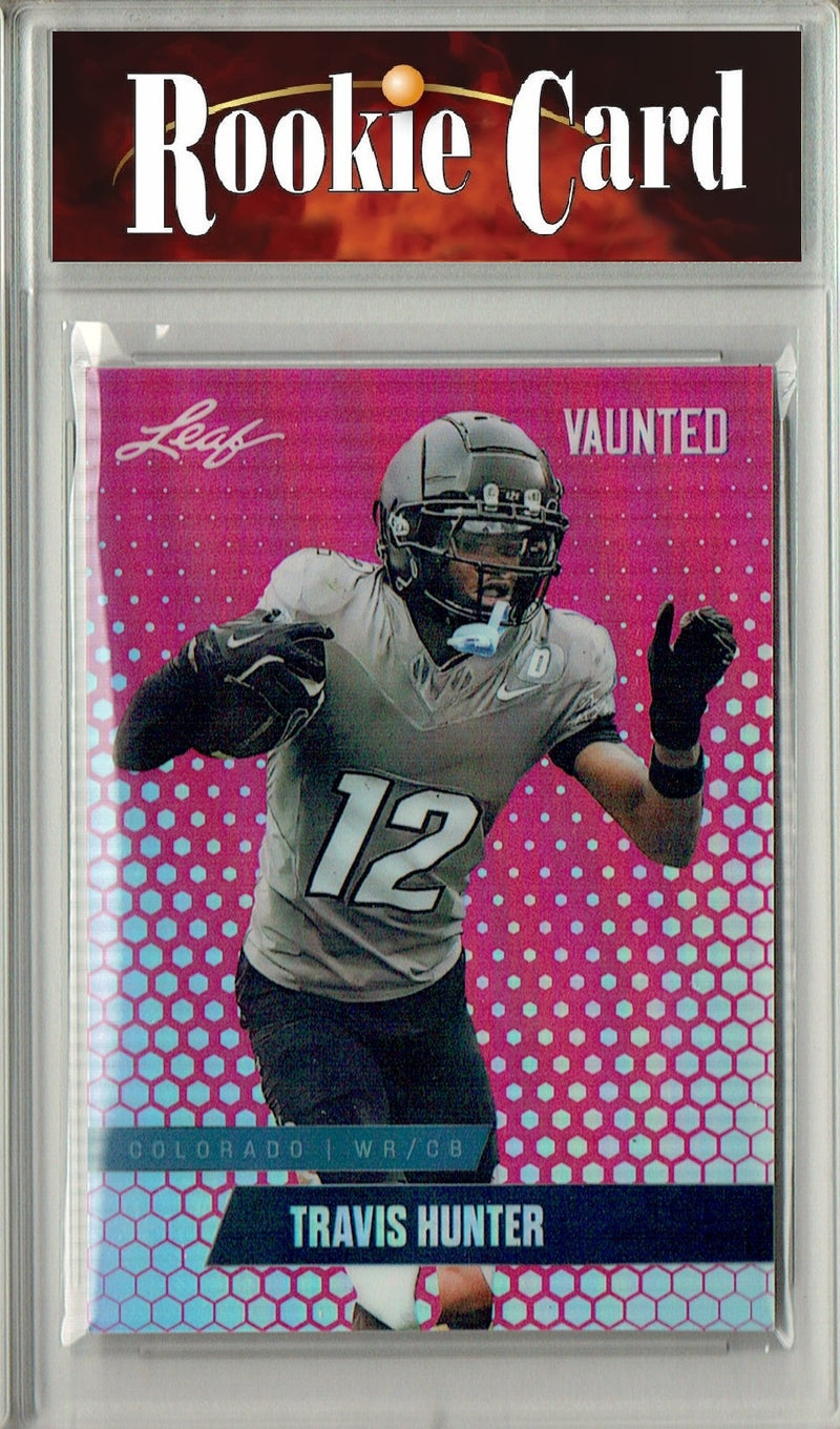 Travis Hunter Rookie Card Jacksonville Football Trading Card 2024 Leaf Vaunted Metal #VM-18 Pink 10 Made  Certified Mint+