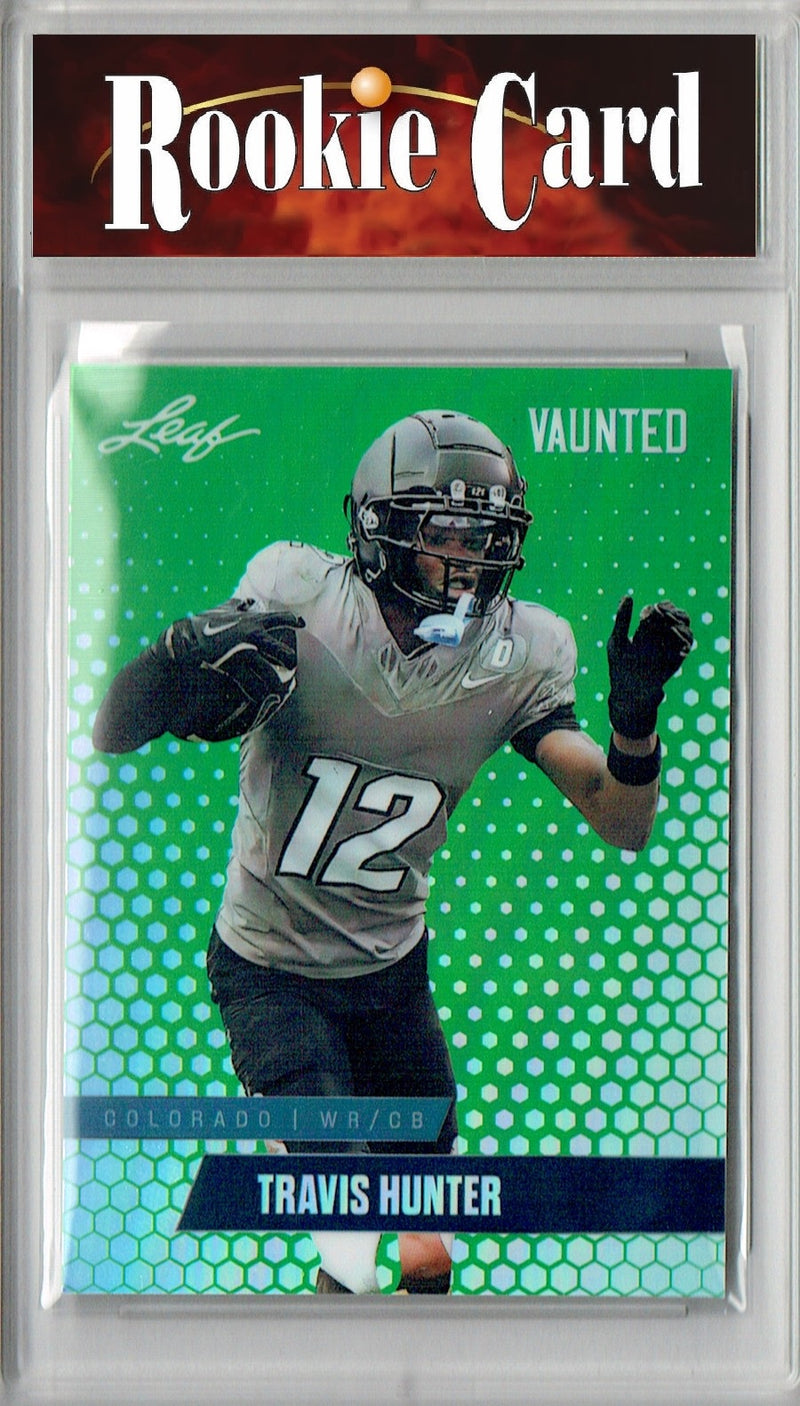 Travis Hunter Rookie Card Jacksonville Football Trading Card 2024 Leaf Vaunted Metal #VM-18 Green 5 Made  Certified Mint+