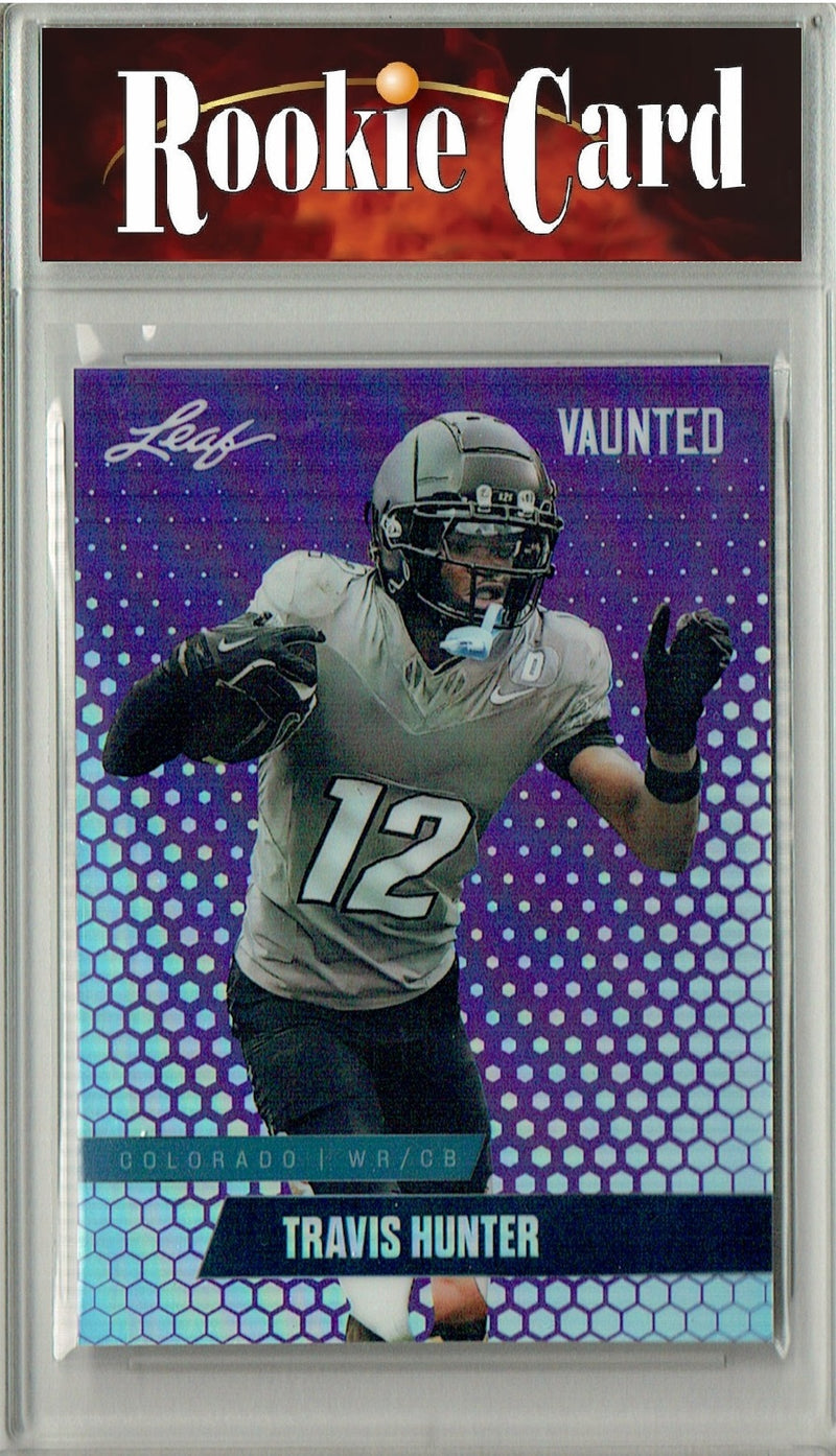 Travis Hunter Rookie Card Jacksonville Football Trading Card 2024 Leaf Vaunted Metal #VM-18 Purple 15 Made  Certified Mint+