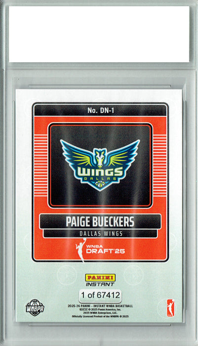 Paige Bueckers 2025 Panini Instant #DN-1 Draft '25 Rookie Card PGI 10