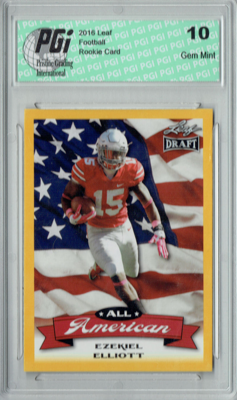 Ezekiel Elliott Rookie Card Ohio State / Dallas PGI 10 Gem Mint Football Trading Card 2016 Leaf All-American #AA-06 Gold Border