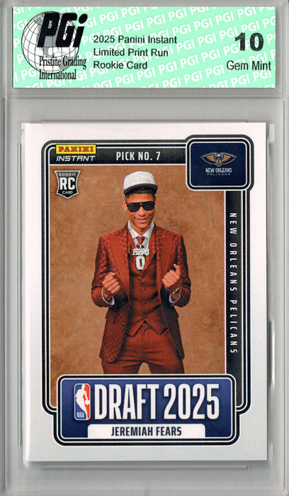 Jeremiah Fears 2025 Panini Instant #NBADN-7 Draft 2033 Rookie Card PGI 10