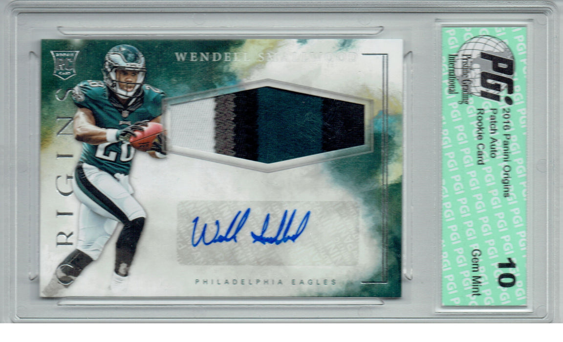 Wendell Smallwood 2016 Panini Origins #RJPA-WS 3 Patch Auto Rookie Card PGI 10