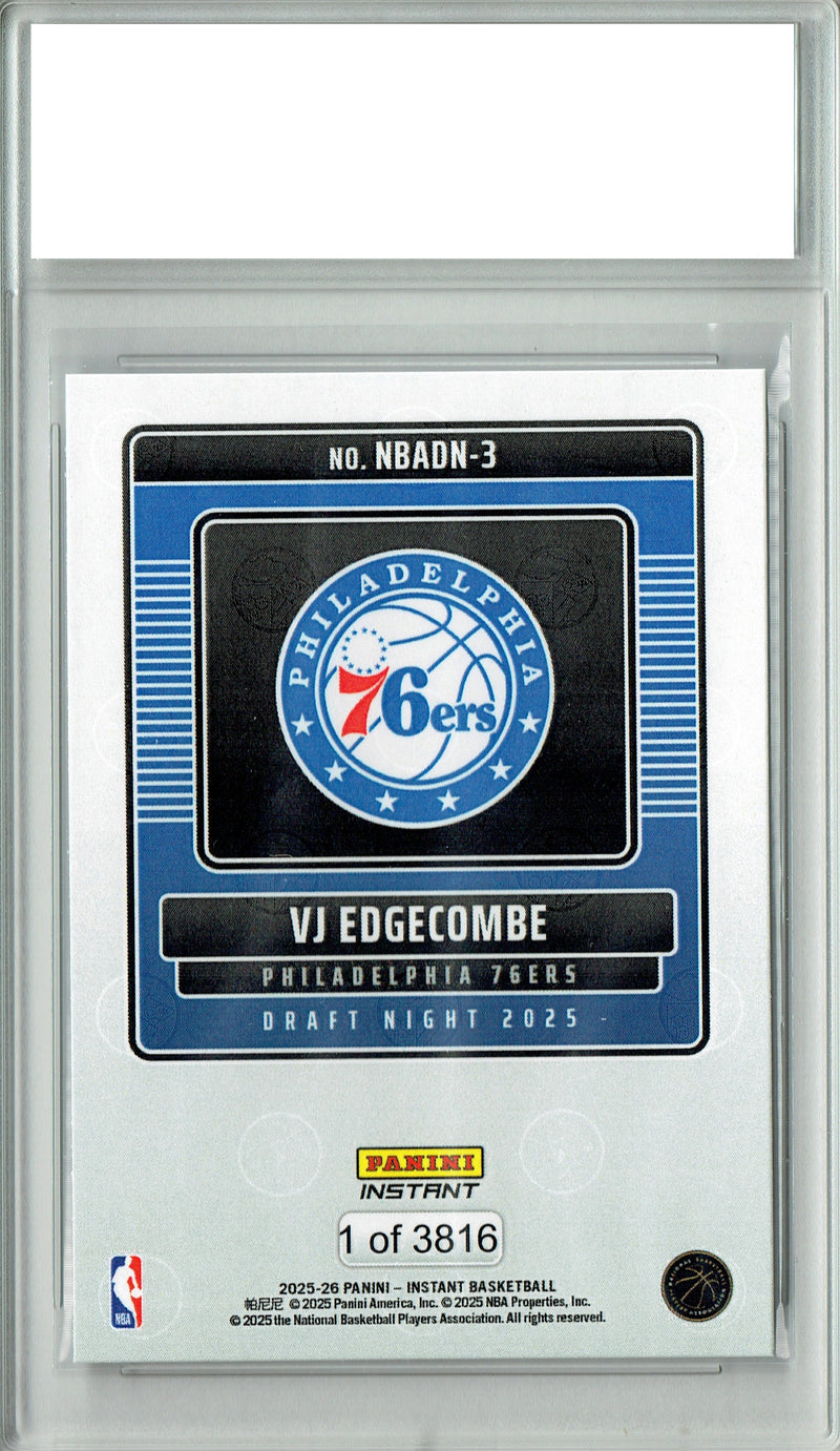V.J. Edgecombe 2025 Panini Instant #NBADN-3 Draft 2027 Rookie Card PGI 10