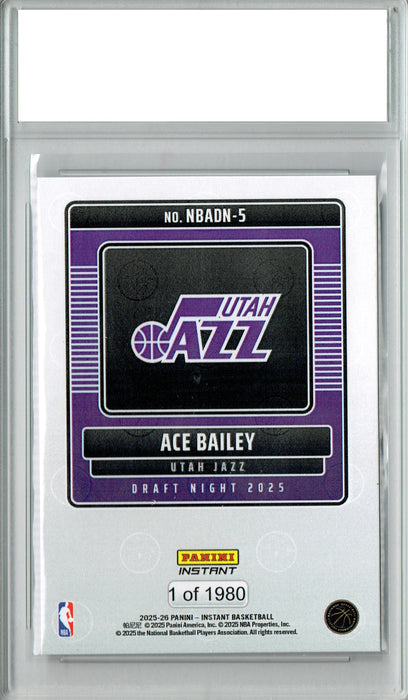Ace Bailey 2025 Panini Instant #NBADN-5 Draft 2029 Rookie Card PGI 10