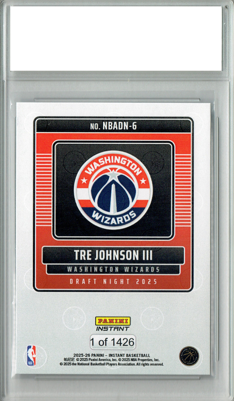 Tre Johnson III 2025 Panini Instant #NBADN-6 Draft 2030 Rookie Card PGI 10
