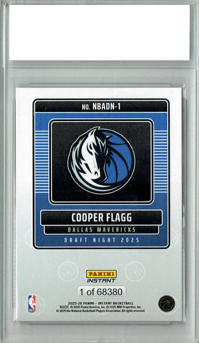 Certified Mint+ Cooper Flagg 2025 Panini Instant #NBADN-1 Draft 2025 Rookie Card Dallas Mavericks