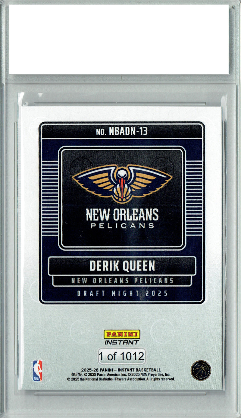 Derik Queen 2025 Panini Instant #NBADN-13 Draft 2034 Rookie Card PGI 10