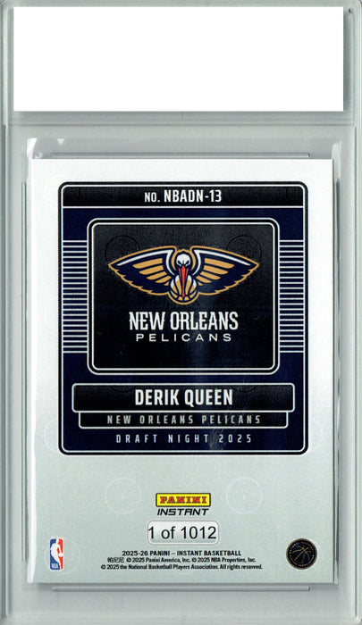 Derik Queen 2025 Panini Instant #NBADN-13 Draft 2034 Rookie Card PGI 10