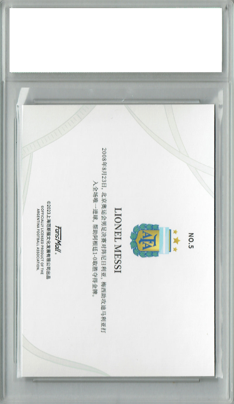 Lionel Messi 2023 Fansmall #5 Timeline Refractor Rare Trading Card PGI 10