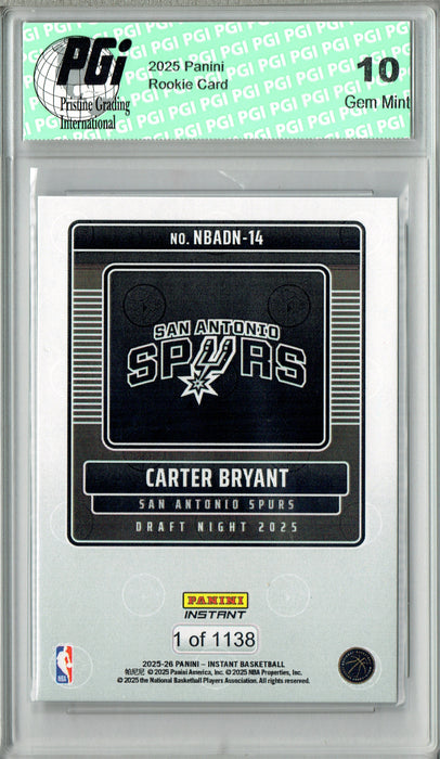 Carter Bryant 2025 Panini Instant #NBADN-14 Draft 2031 Rookie Card PGI 10