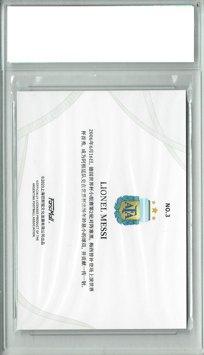 Lionel Messi 2023 Fansmall #3 Timeline Refractor Rare Trading Card PGI 10