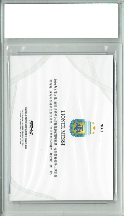 Lionel Messi 2023 Fansmall #3 Timeline Refractor Rare Trading Card PGI 10