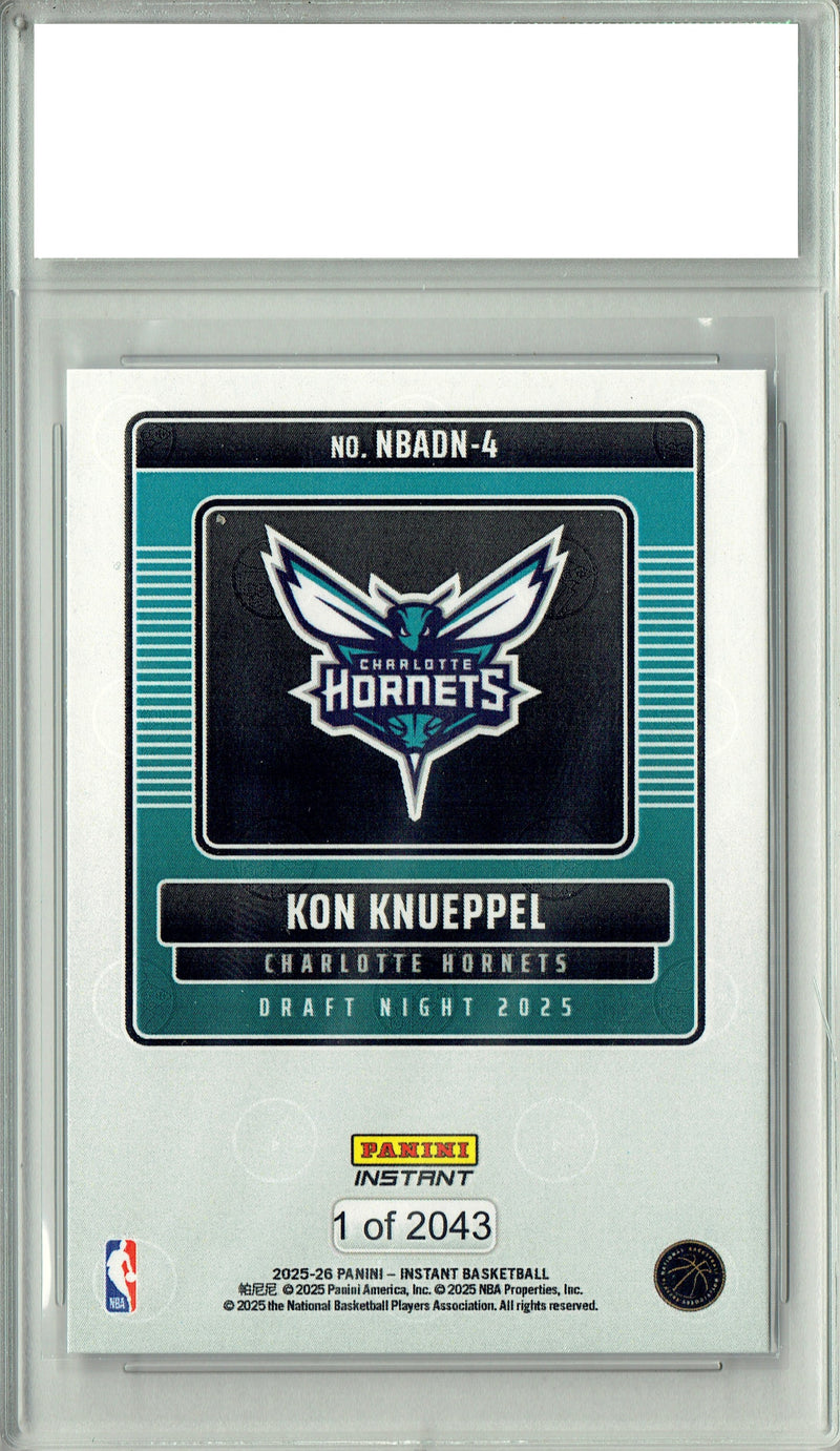 Certified Mint+ Kon Knueppel 2025 Panini Instant #NBADN-4 Draft 2028 Rookie Card Charlotte Hornets