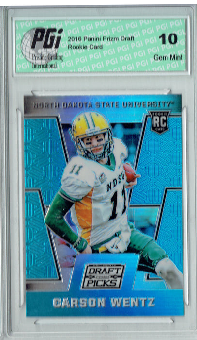 Carson Wentz 2016 Prizm Draft #127 Blue Refractor Rookie Card PGI 10