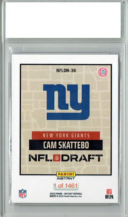 Certified Mint+ Cam Skattebo 2025 Panini Instant #NFLDN-36 NFL Draft Rookie Card New York Giants