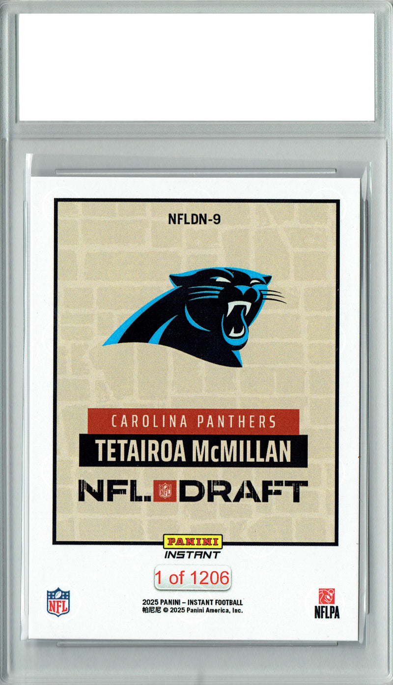 Certified Mint+ Tetairoa McMillan 2025 Panini Instant #NFLDN-9 NFL Draft Rookie Card Carolina Panthers