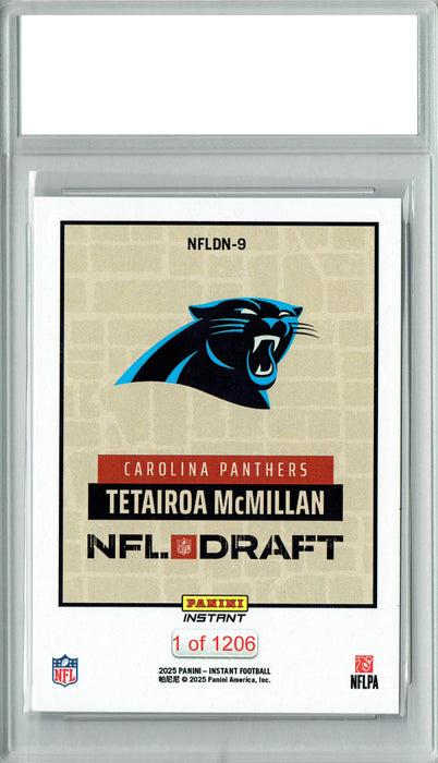 Tetairoa McMillan 2025 Panini Instant #NFLDN-9 NFL Draft Rookie Card PGI 10
