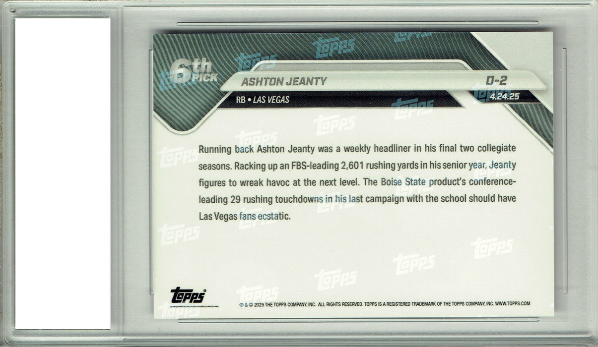 Certified Mint+ Ashton Jeanty 2025 Topps Now #D-2 Draft Night Rookie Card Las Vegas Raiders