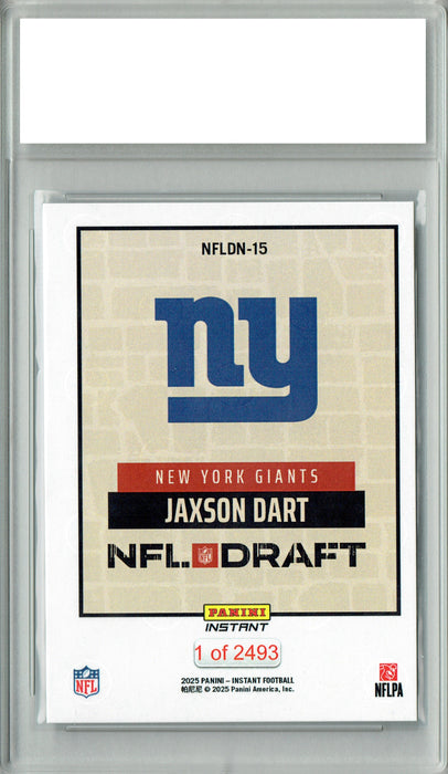 Certified Mint+ Jaxson Dart 2025 Panini Instant #NFLDN-15 NFL Draft Rookie Card New York Giants