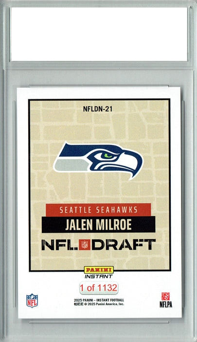 Certified Mint+ Jalen Milroe 2025 Panini Instant #NFLDN-21 NFL Draft Rookie Card Seattle Seahawks