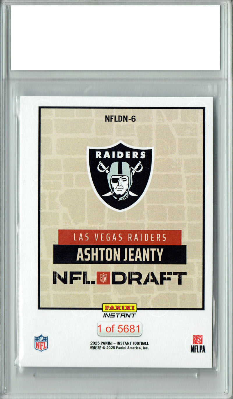 Ashton Jeanty 2025 Panini Instant #NFLDN-6 NFL Draft Rookie Card PGI 10