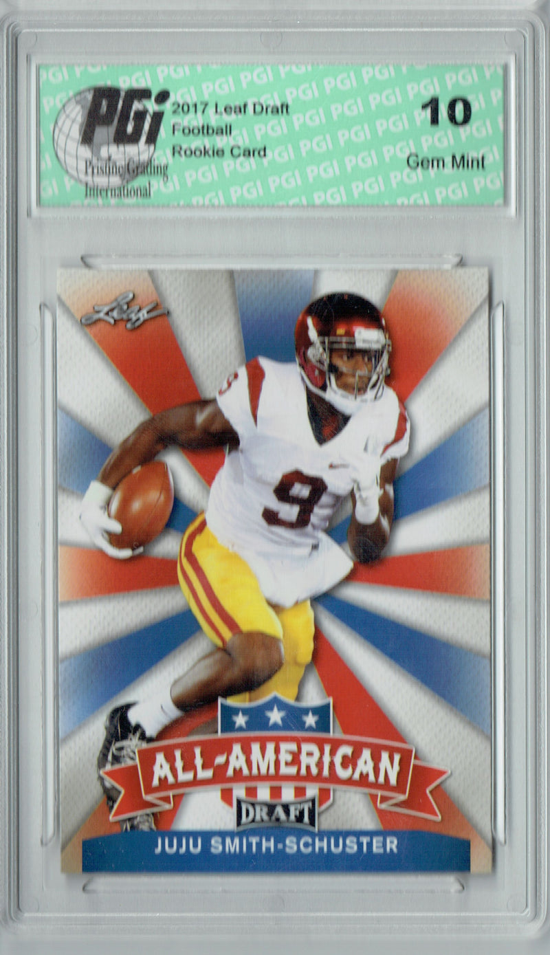 JuJu Smith-Schuster Rookie Card PGI 10 Gem Mint Football Trading Card 2017 Leaf Draft #AA-14