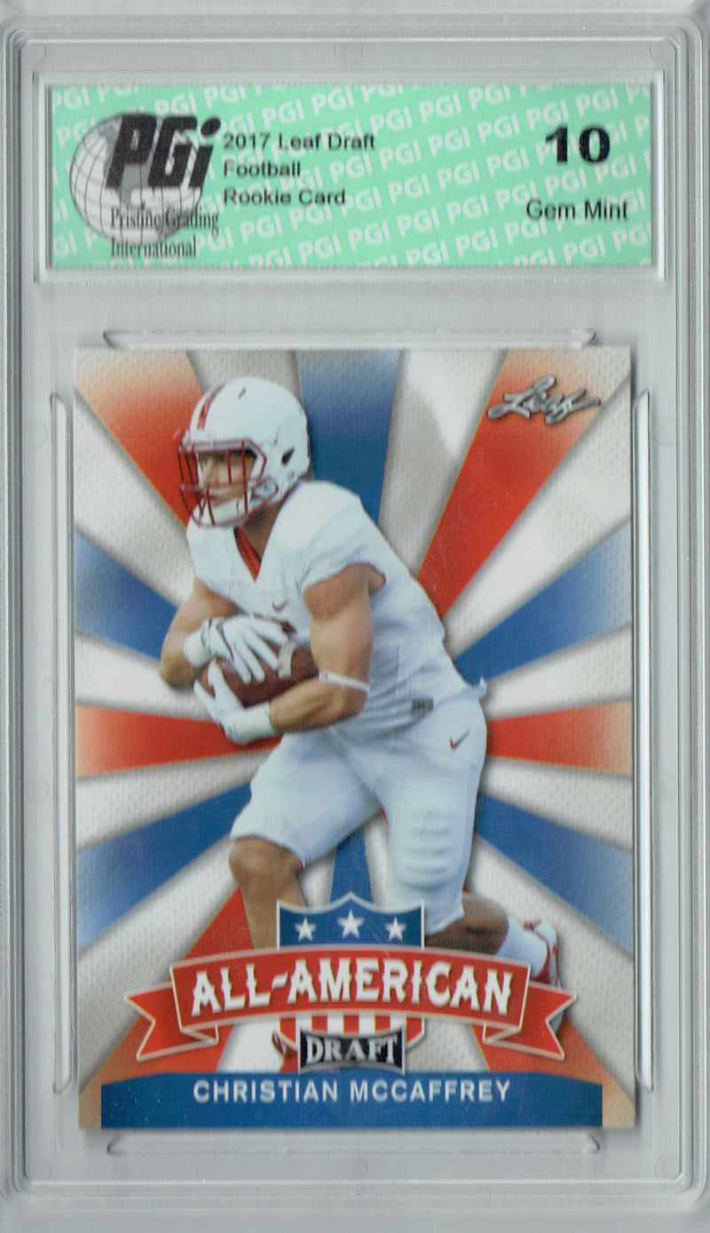 Christian McCaffrey Rookie Card PGI 10 Gem Mint Football Trading Card 2017 Leaf Draft #AA-04