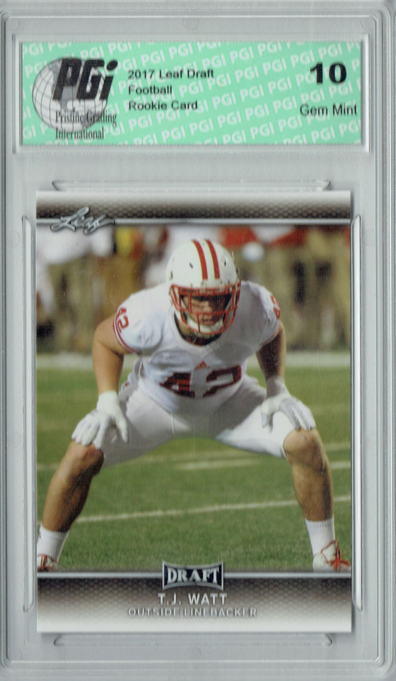 T.J. Watt Rookie Card PGI 10 Gem Mint Football Trading Card 2017 Leaf Draft #62