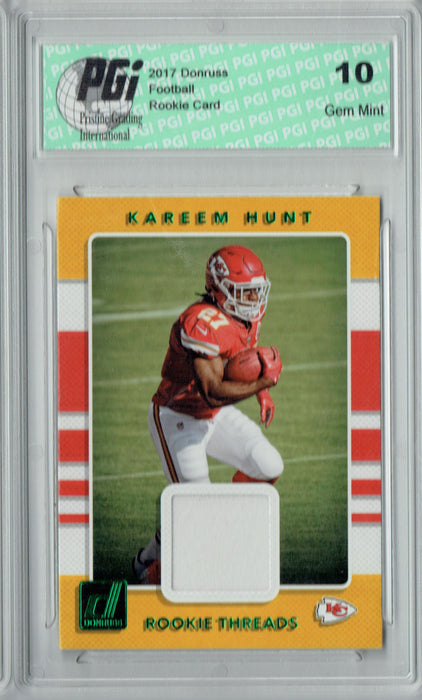 Kareem Hunt 2017 Donruss #23 Green Rookie Threads SP Rookie Card PGI 10