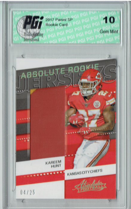 Kareem Hunt 2017 Absolute #4 Relic Patch #4/25 Rookie Card PGI 10