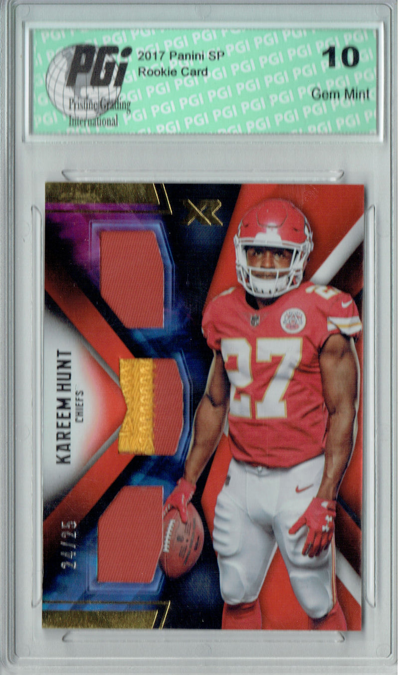 Kareem Hunt 2017 Panini XR #RTTM-KH 2 Color Patch 25 Made Rookie Card PGI 10