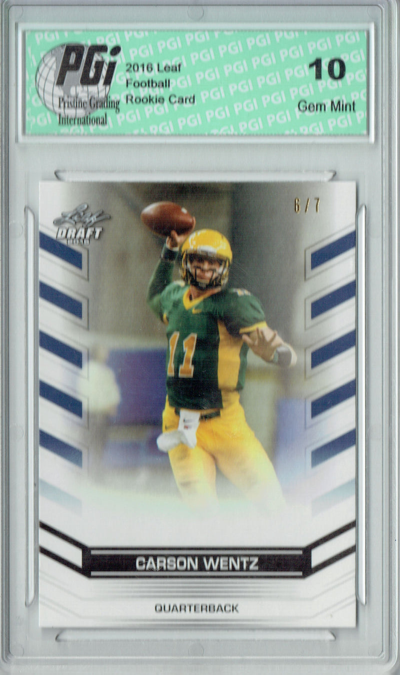 Carson Wentz Rookie Card Philadelphia PGI 10 Gem Mint Football Trading Card 2016 Leaf #NNO Blank Back Proof #6/7