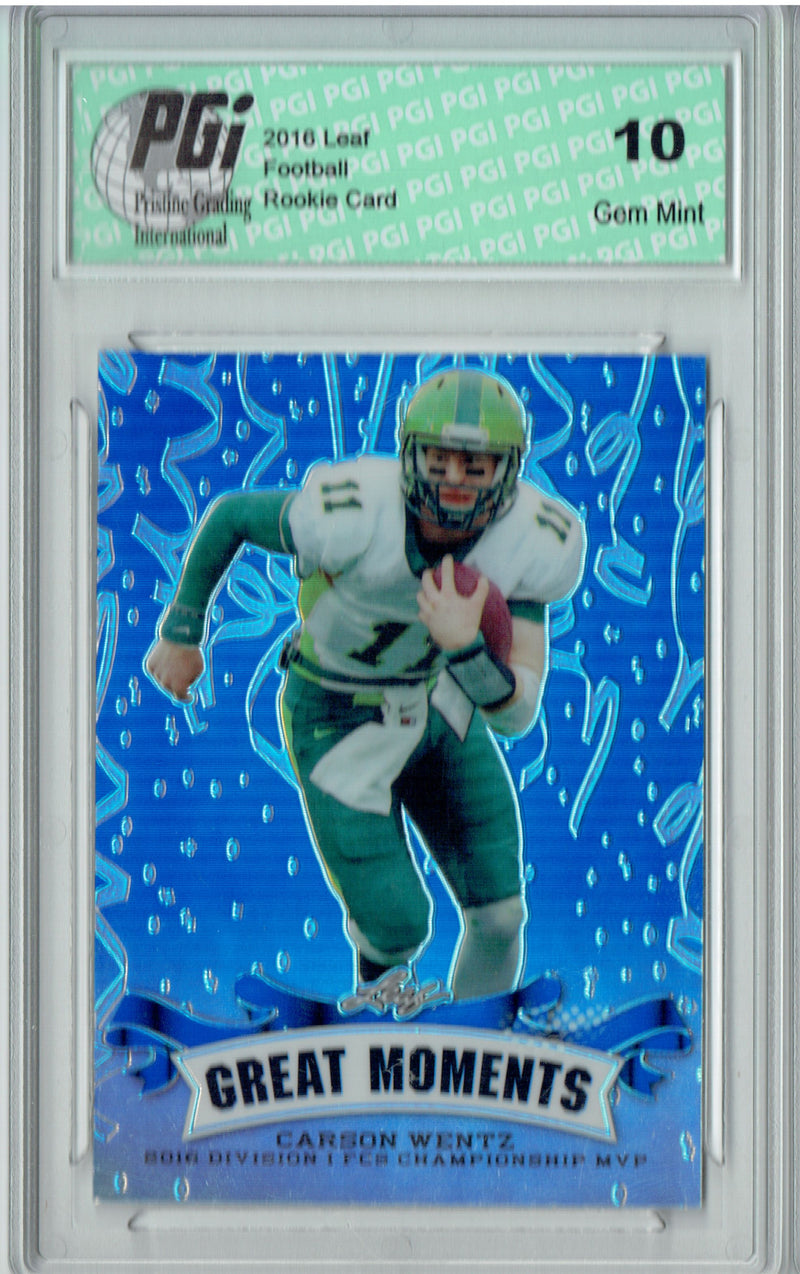 Carson Wentz Rookie Card Philadelphia PGI 10 Gem Mint Football Trading Card 2016 Leaf Chrome #GM02 Blue Refractor 25 Made