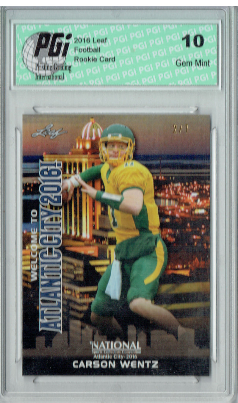 Carson Wentz Rookie Card Philadelphia PGI 10 Gem Mint Football Trading Card 2016 Leaf #NNO Blank Back Proof #2/7