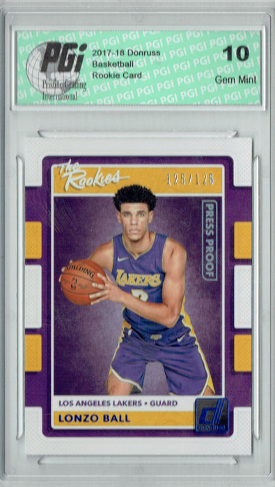 Lonzo Ball 2017 Donruss #2 The Rookies Press Proof 125 Made Rookie Card PGI 10