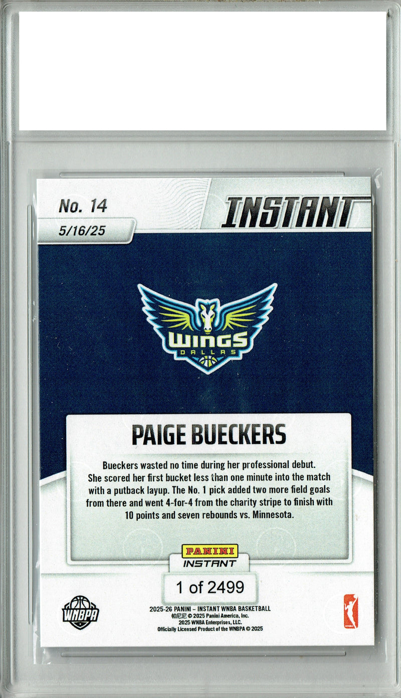 Certified Mint+ Paige Bueckers 2025 Panini Instant #14 Double Digit Debut Rookie Card Dallas Wings