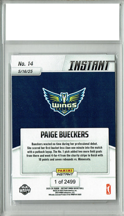Paige Bueckers 2025 Panini Instant #14 Double Digit Debut Rookie Card PGI 10
